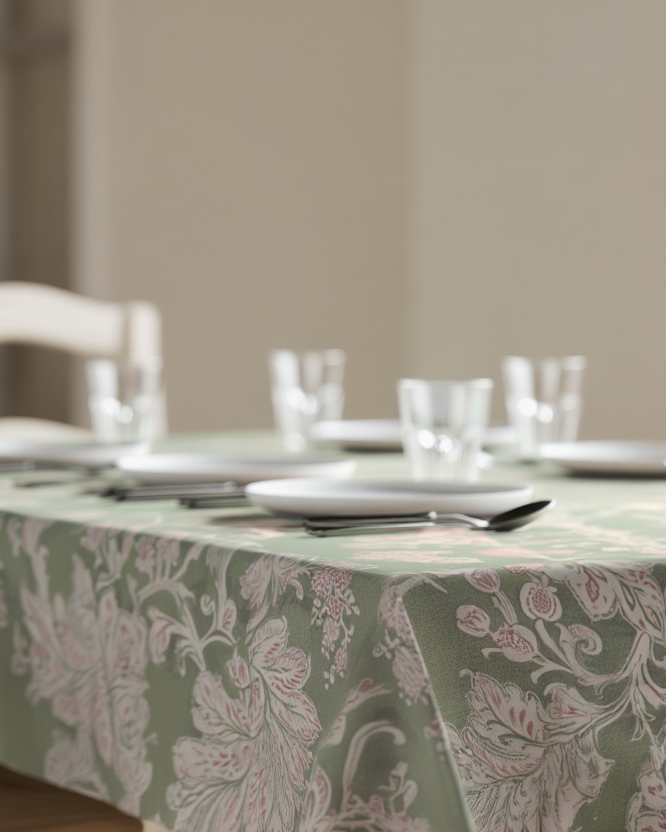Mbulese tavoline klasik floral në nuanca jeshile
