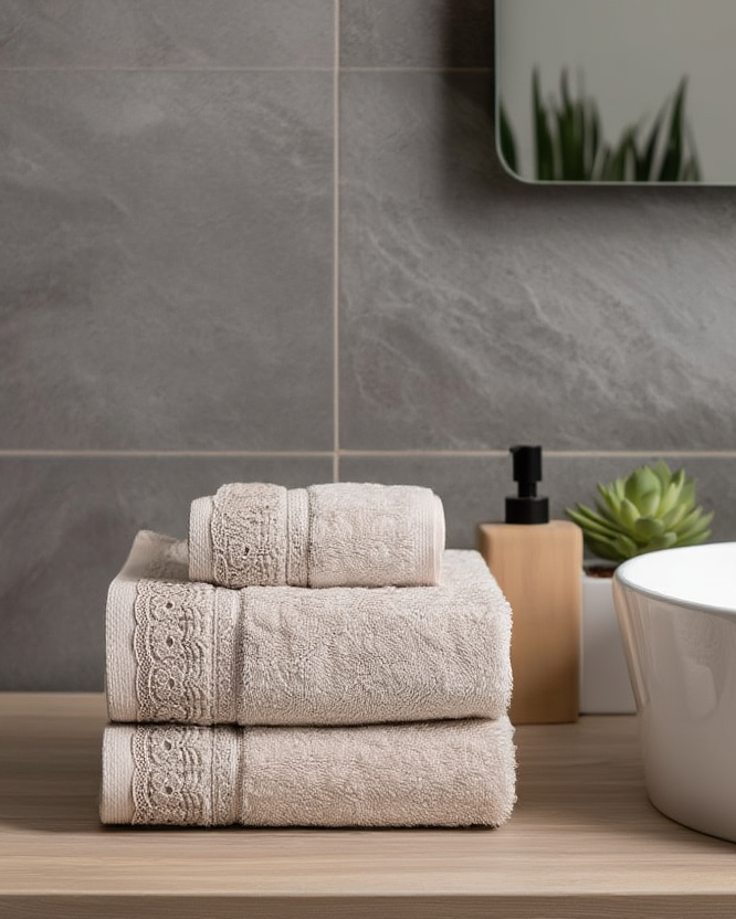 Set Peshqiri me Dantellë ngjyrë pana