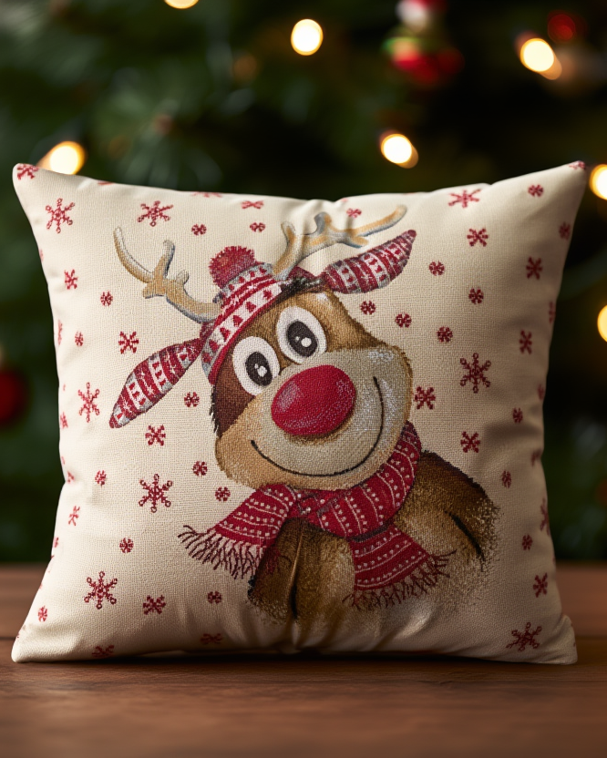 Këllëf jastëku dekorativ me Drer Krishtlindjesh