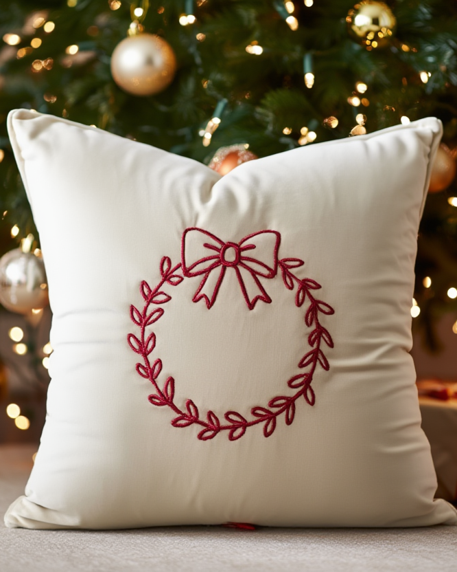 Jastëk dekorativ festiv velvet me qëndisje dhe kordon