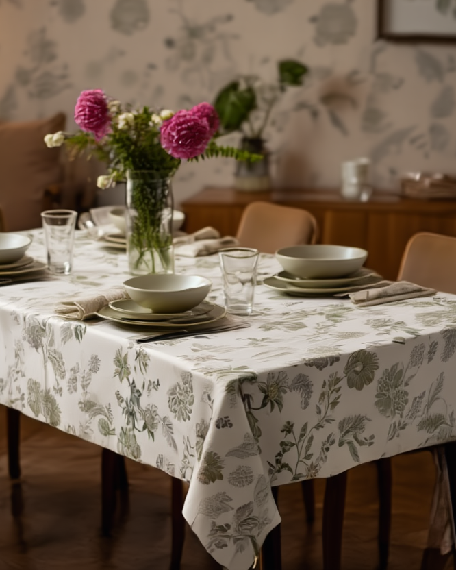 Mbulese tavoline me lule në ngjyra neutrale