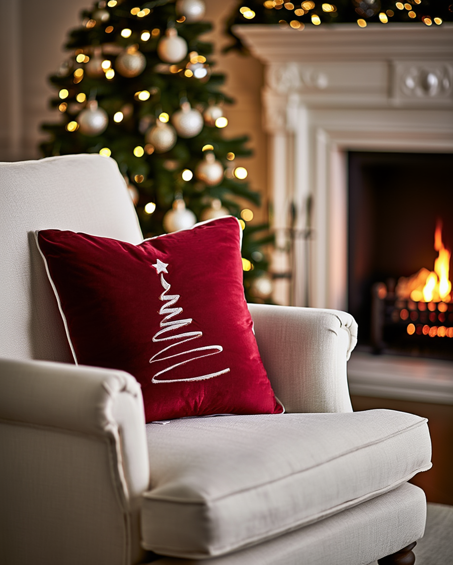 Jastëk dekorativ festiv velvet me qëndisje dhe kordon