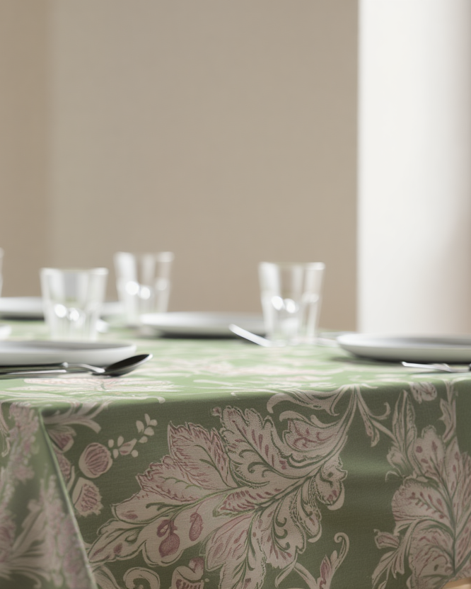 Mbulese tavoline klasik floral në nuanca jeshile