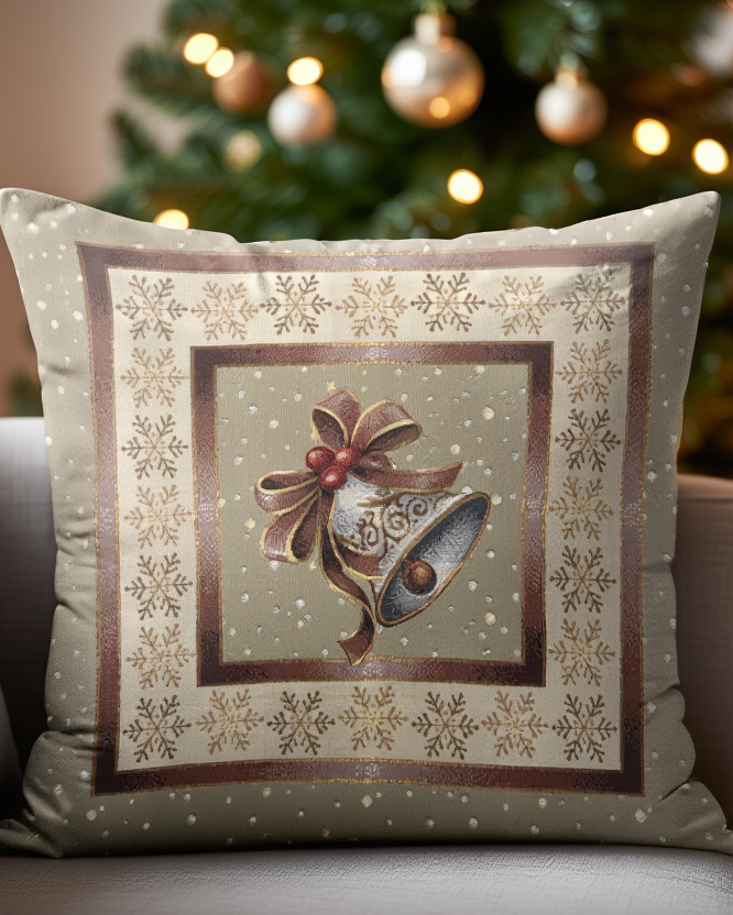 Këllëf jastëku dekorativ me Këmbanë Krishtlindjesh