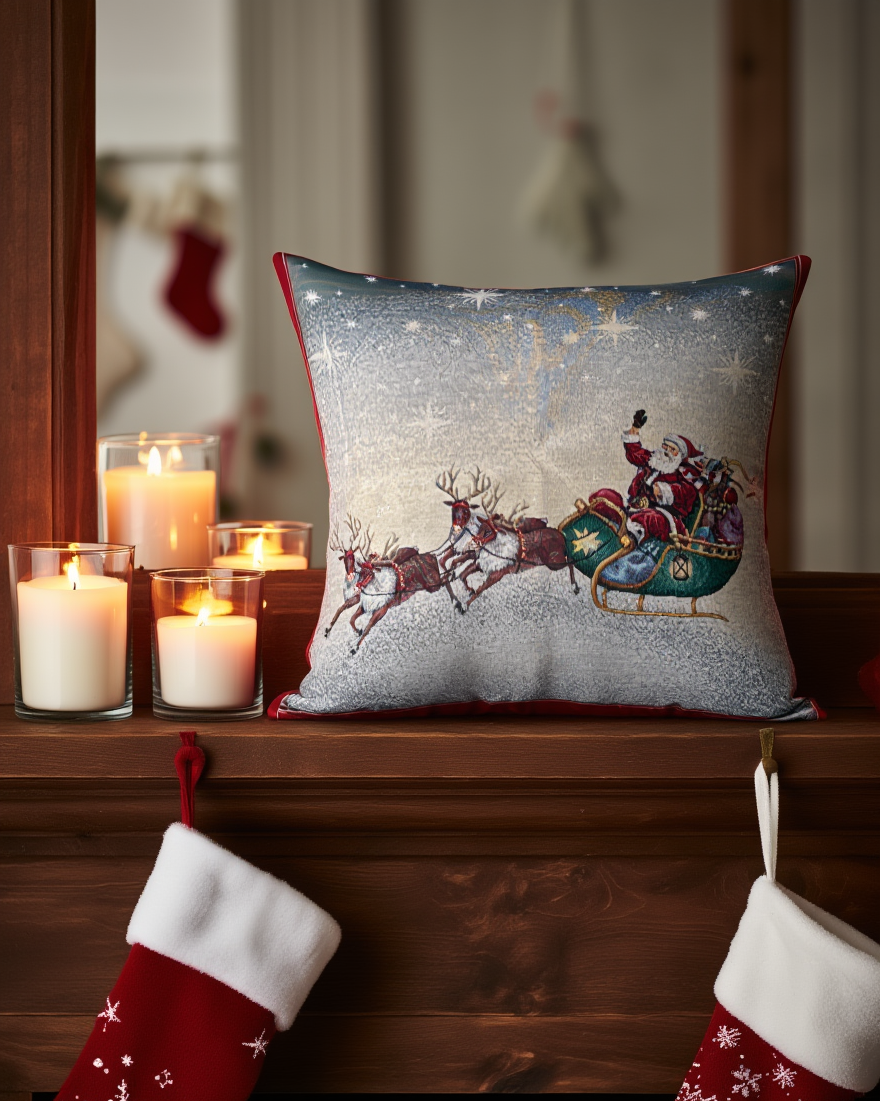 Këllëf jastëku dekorativ me motive Krishtlindjesh