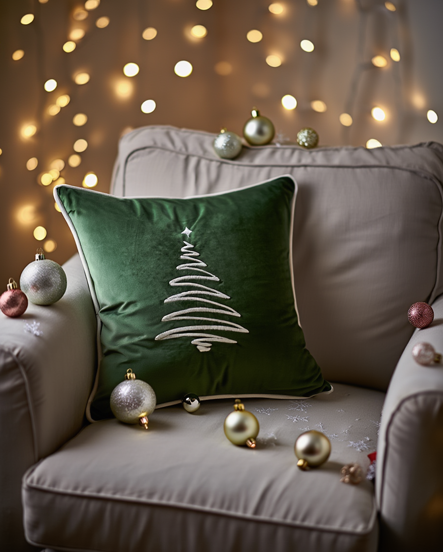 Jastëk dekorativ festiv velvet me qëndisje dhe kordon