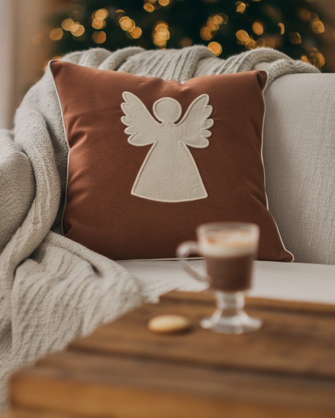 Jastëk dekorativ festiv me qëndisje dhe kordon