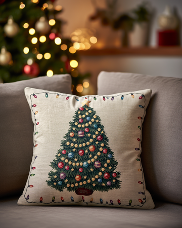 Këllëf jastëku dekorativ me pemë Krishtlindjesh