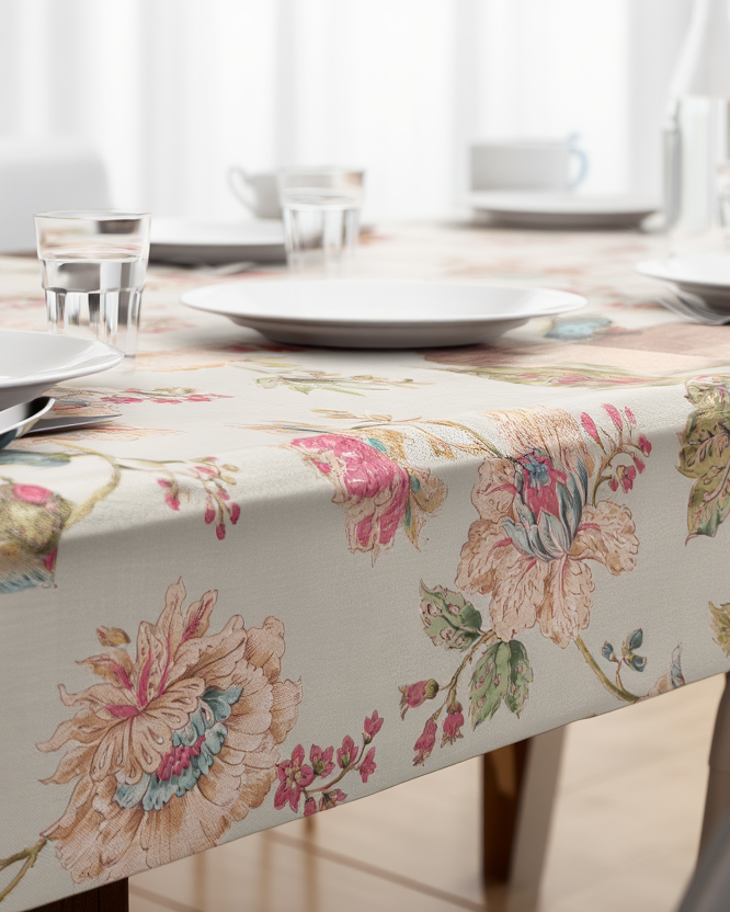 Mbulese tavoline me lule në ngjyra neutrale