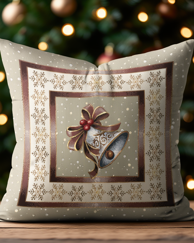 Këllëf jastëku dekorativ me Këmbanë Krishtlindjesh