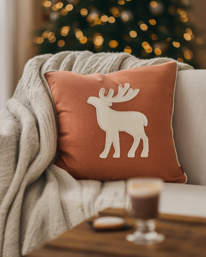 Jastëk dekorativ festiv me qëndisje dhe kordon