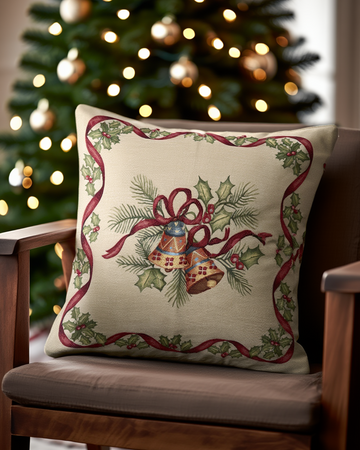 Këllëf jastëku dekorativ me Këmbanë Krishtlindjesh
