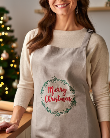 Përparëse kuzhine me qëndisje festive