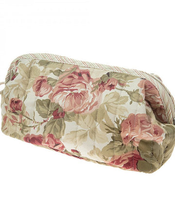 Çantë tualeti e madhe me lule, prej materiali pambuk saten