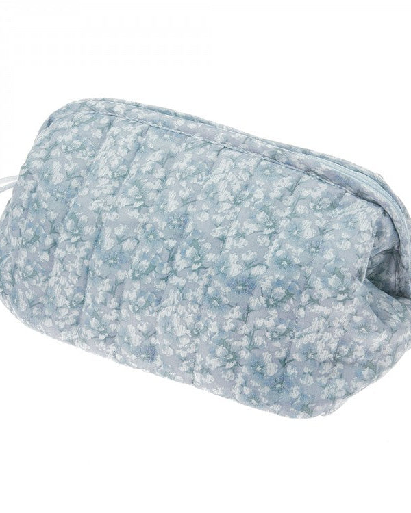 Çantë tualeti e madhe me lule, prej materiali pambuk saten