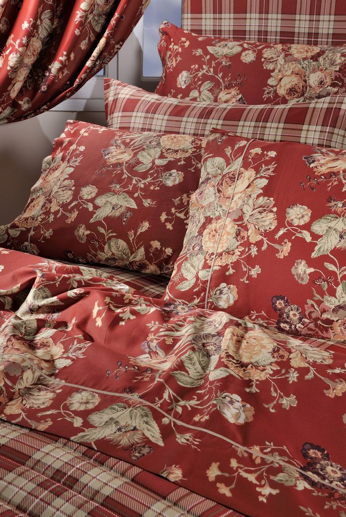FLORAL RED S695 Çarçaf Dopio