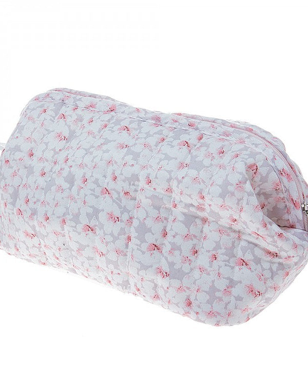 Çantë tualeti e madhe me lule, prej materiali pambuk saten