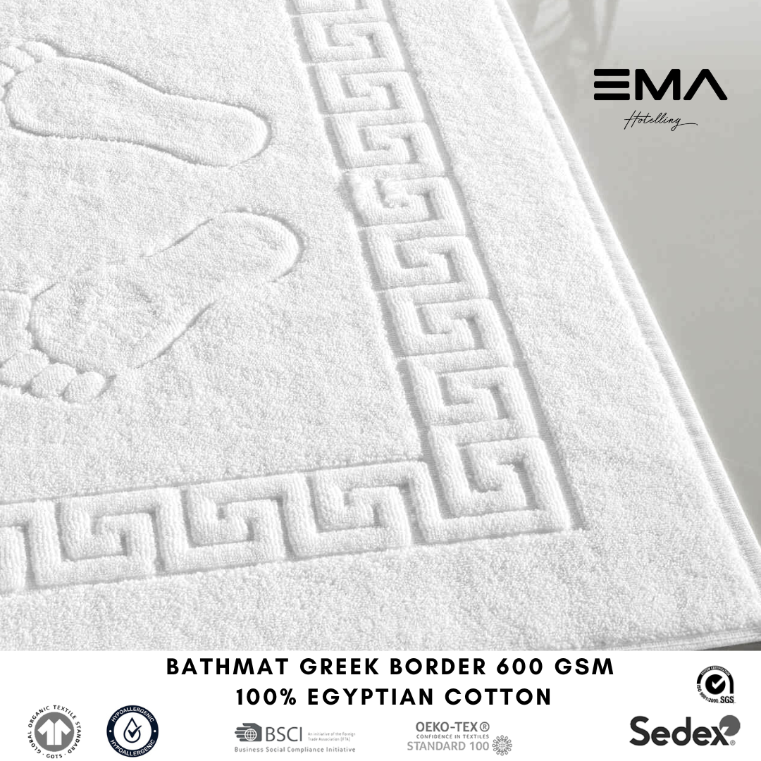 PESHQIRE KEMBESH GREEK BORDER JACQUARD WHITE 600 GSM